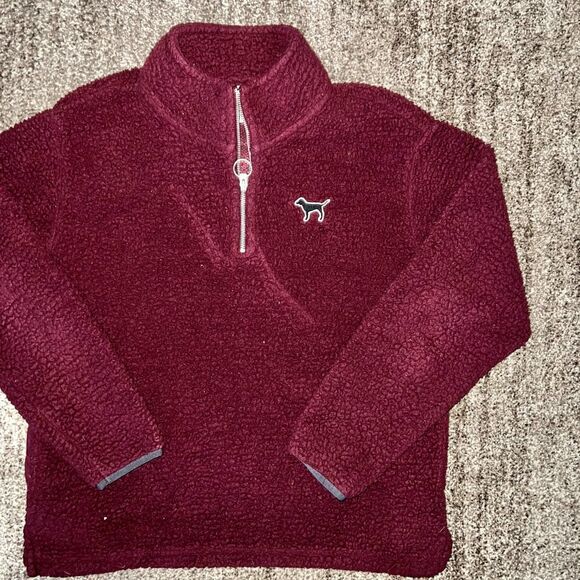 PINK Victoria Secret Furry Sherpa Fleece Pullover 1/4 Zip Sweatshirt in Maroon - Picture 3 of 6